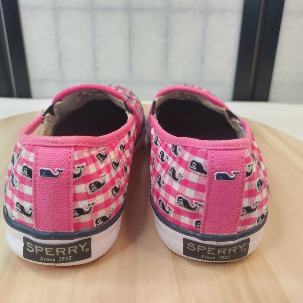 Sperry Vineyard Vines Seaside Gingham Pink & White Sneakers Big Kids US 5M - Picture 7 of 15
